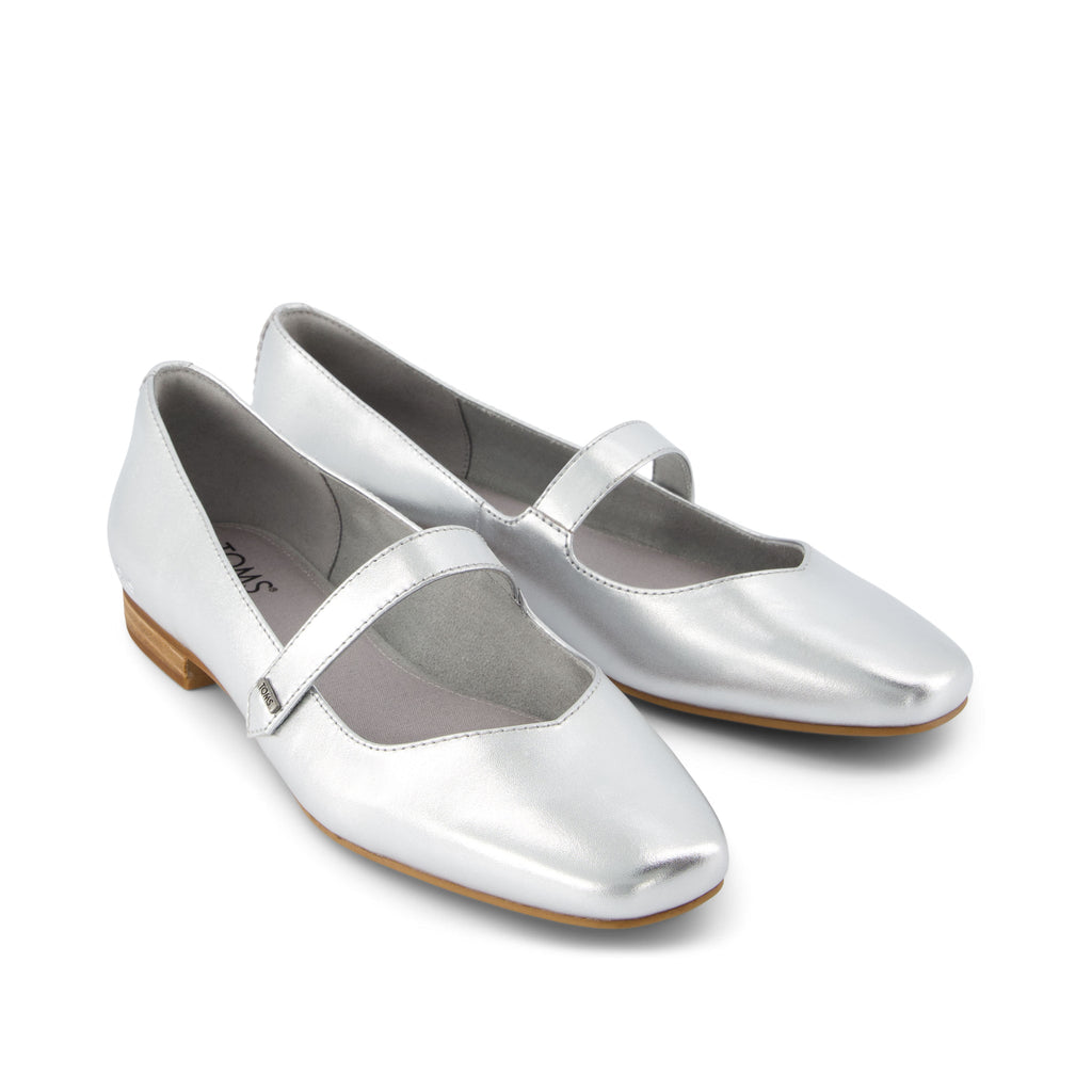 Bianca Silver Metallic Leather Flat Front View