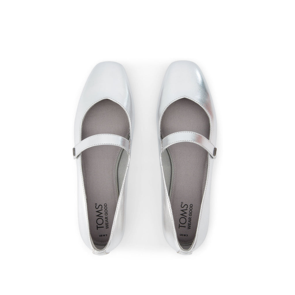 Bianca Silver Metallic Leather Flat Top View