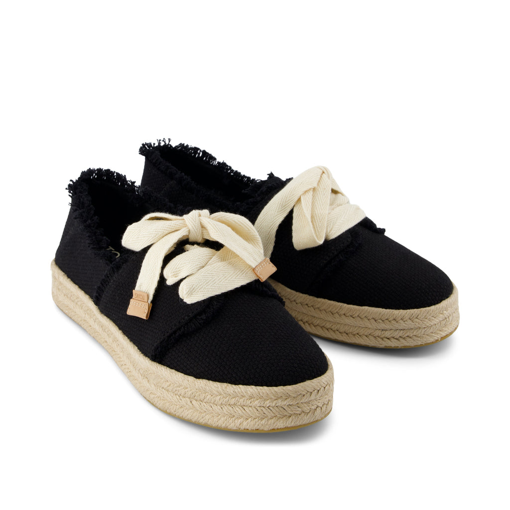 Carolina Lace-Up Espadrille - Black Beachside Woven Front View