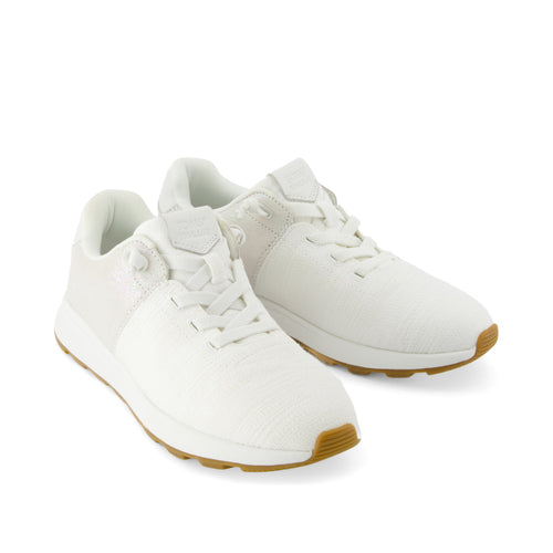 TRVL LITE Cabrillo Sneaker - Water Repellent White Textured Jacquard and Iridescent Suede Front View