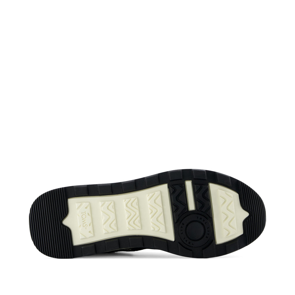 TRVL LITE Cabrillo Sneaker - Water Repellent Black Beachside Woven and Diamond Global Woven Bottom Sole View