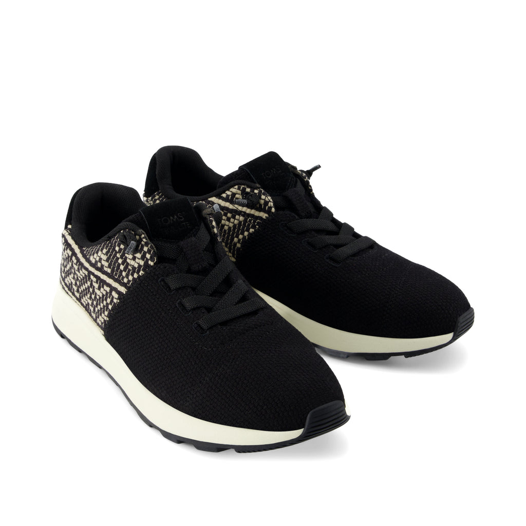 TRVL LITE Cabrillo Sneaker - Water Repellent Black Beachside Woven and Diamond Global Woven Front View