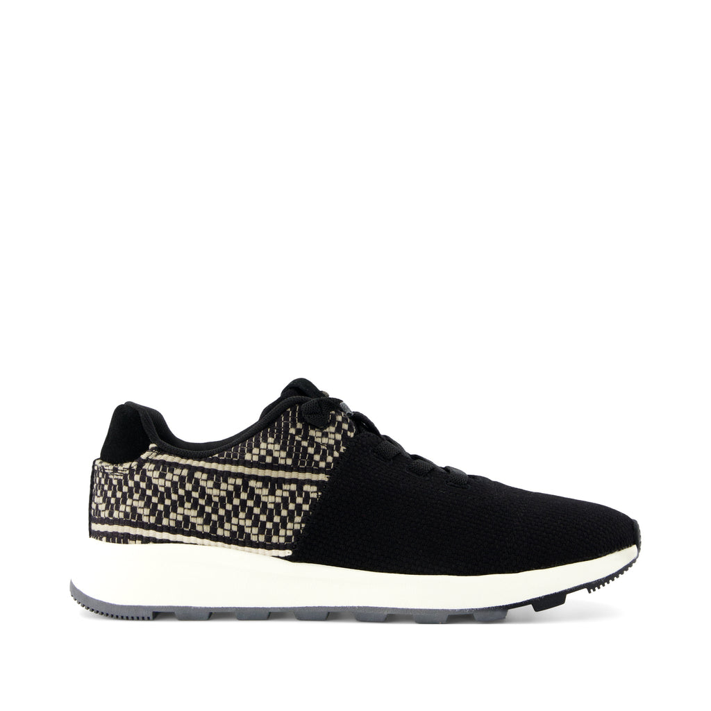 TRVL LITE Cabrillo Sneaker - Water Repellent Black Beachside Woven and Diamond Global Woven Side View