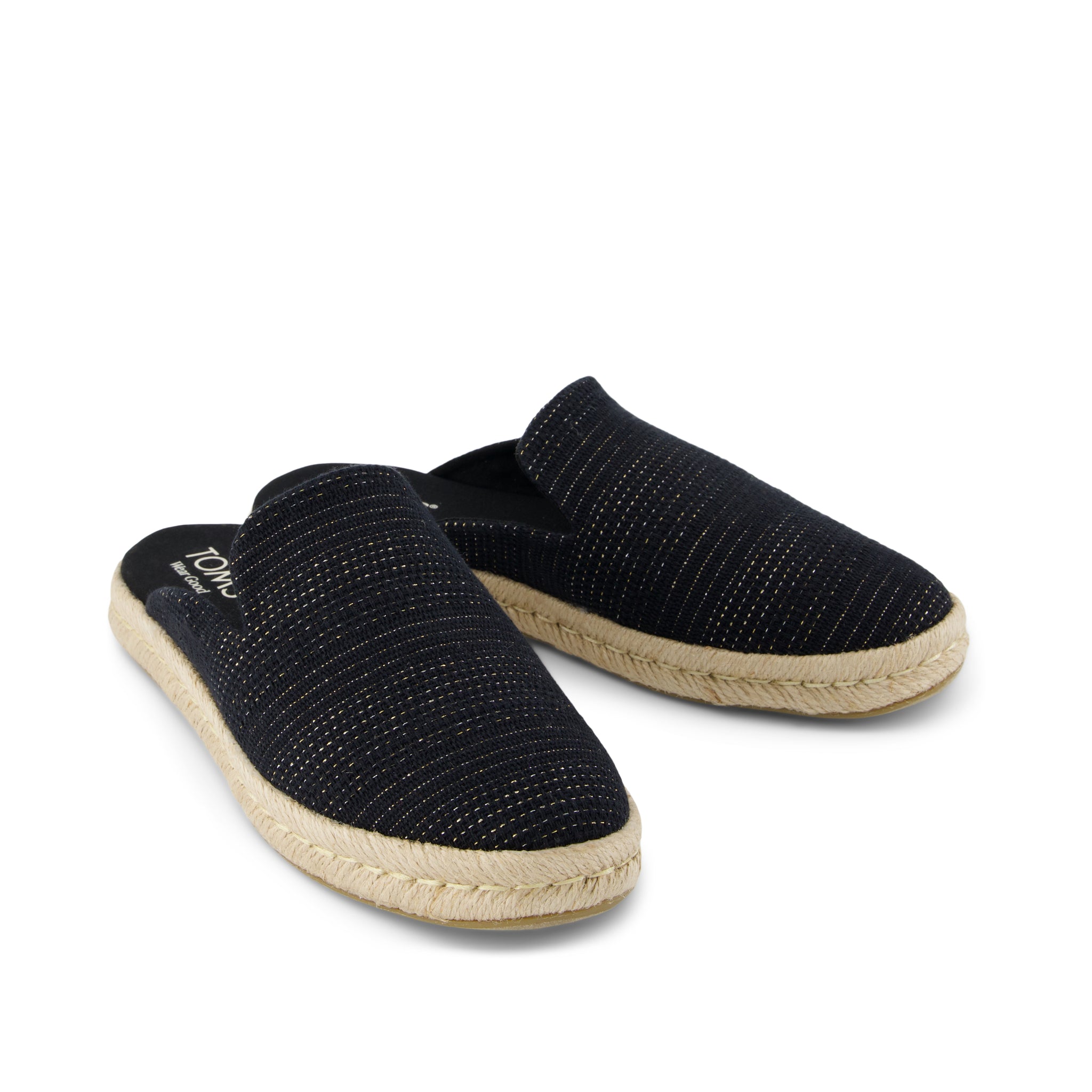 Santiago Mule Espadrille - Black Metallic Linen Stripe Front View