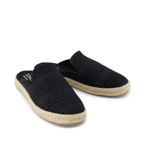 Santiago Mule Espadrille - Black Metallic Linen Stripe Front View