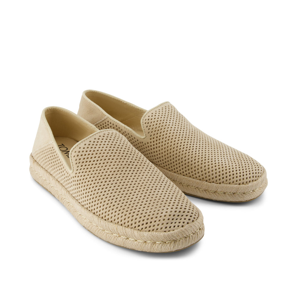 Santiago Loafer - Almond Diamond Perforated Suede Front View