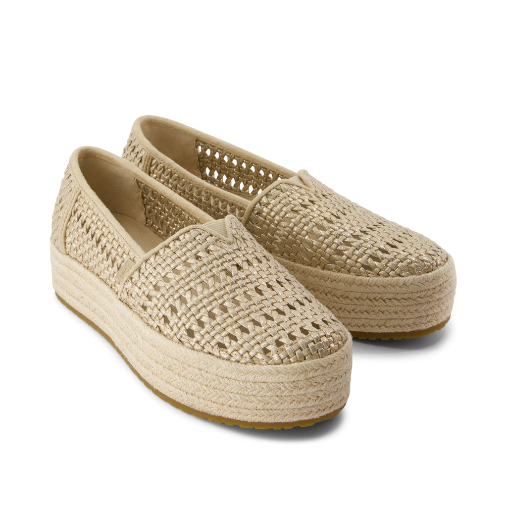 Valencia Platform Espadrille - Champagne Metallic Basket Weave Front View