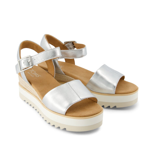 Diana Wedge Sandal - Silver Metallic Nappa Leather Front View