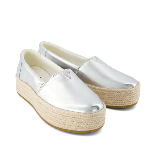 Valencia Espadrille - Silver Metallic Nappa Leather Front View