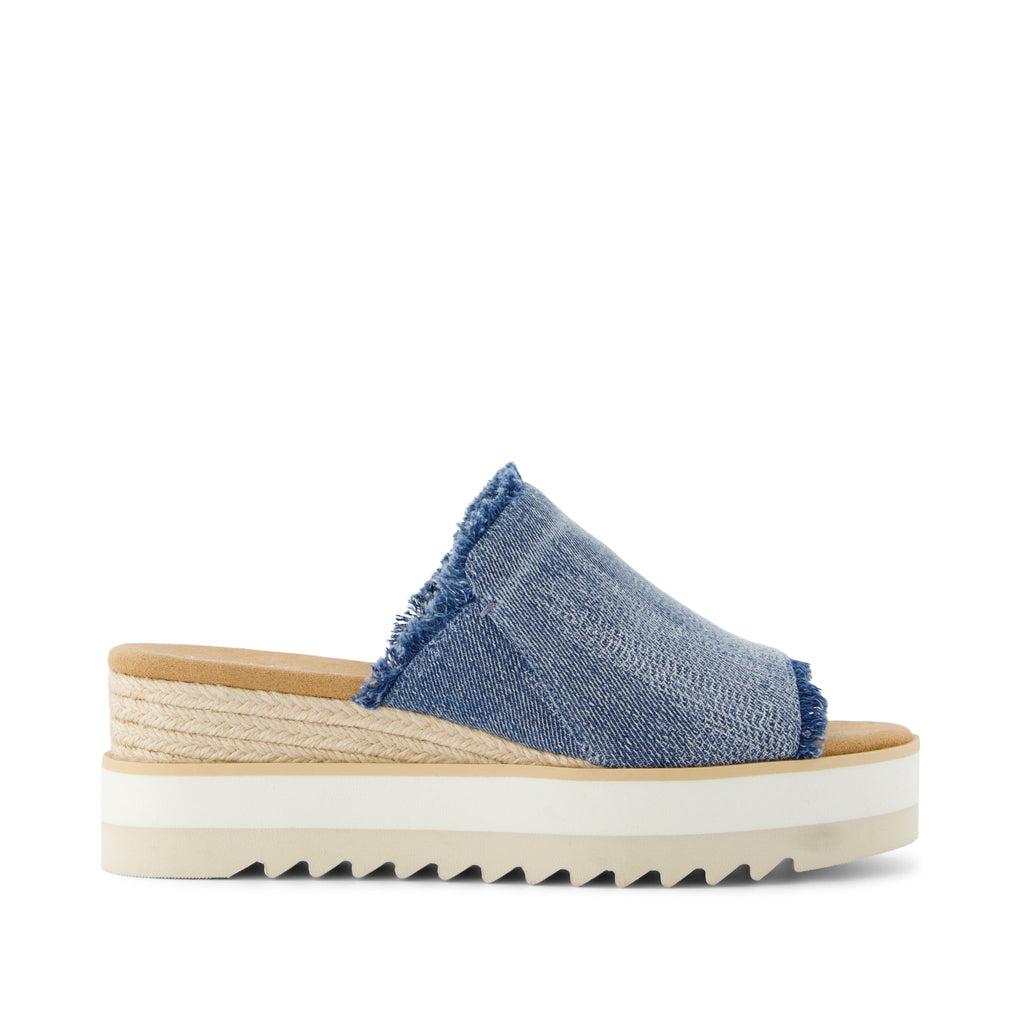 Diana Mule Wedge Sandal - Dark Sky Textured Denim Side View