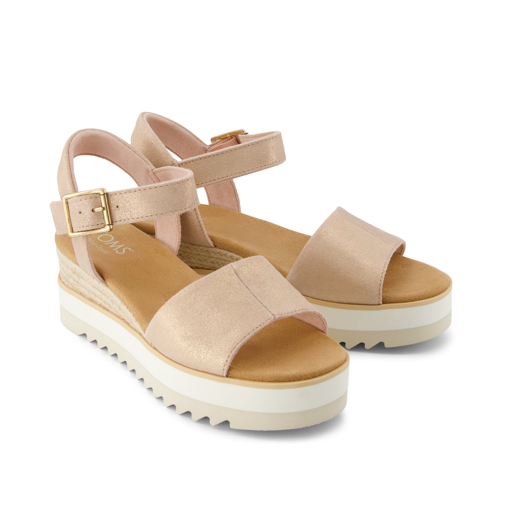 Diana Wedge Sandal - Pale Rose Metallic Suede Front View