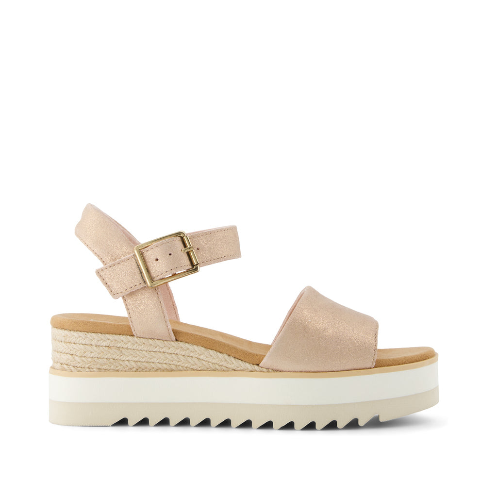 Diana Wedge Sandal - Pale Rose Metallic Suede Side View
