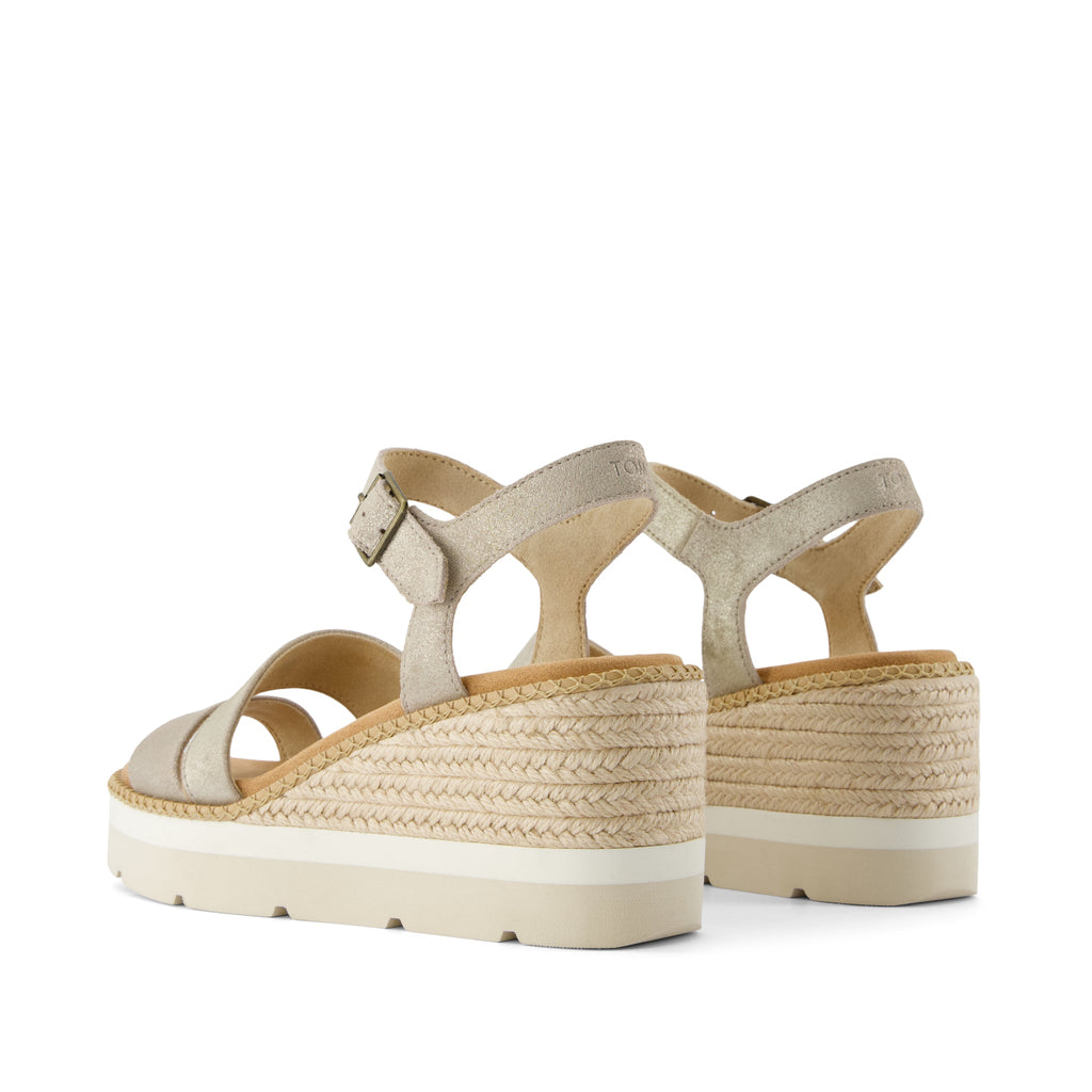 Darya Wedge Platform Sandal - Champagne Metallic Suede Back View