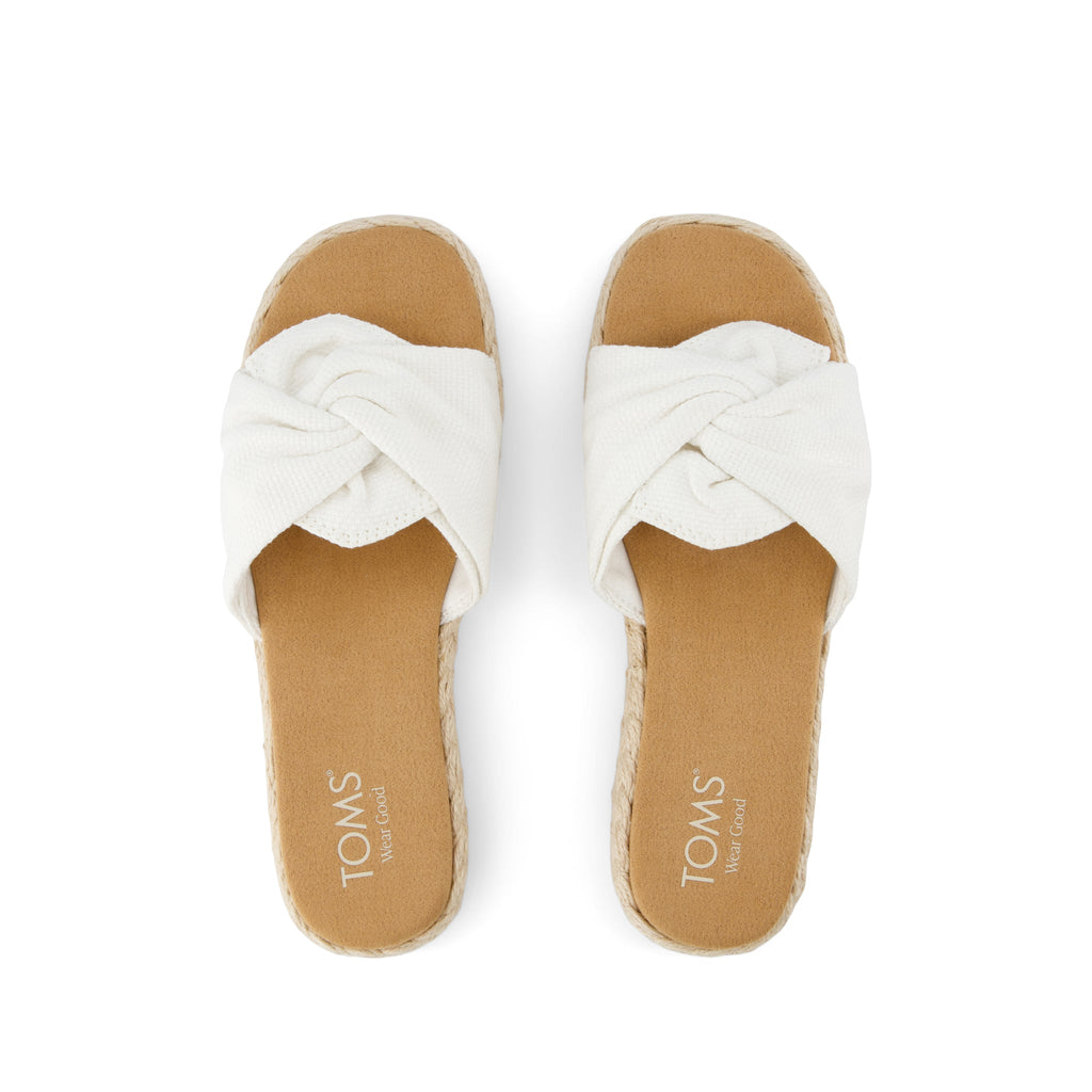 Abby Slide Flatform Espadrille Sandal - White Beachside Woven Top View