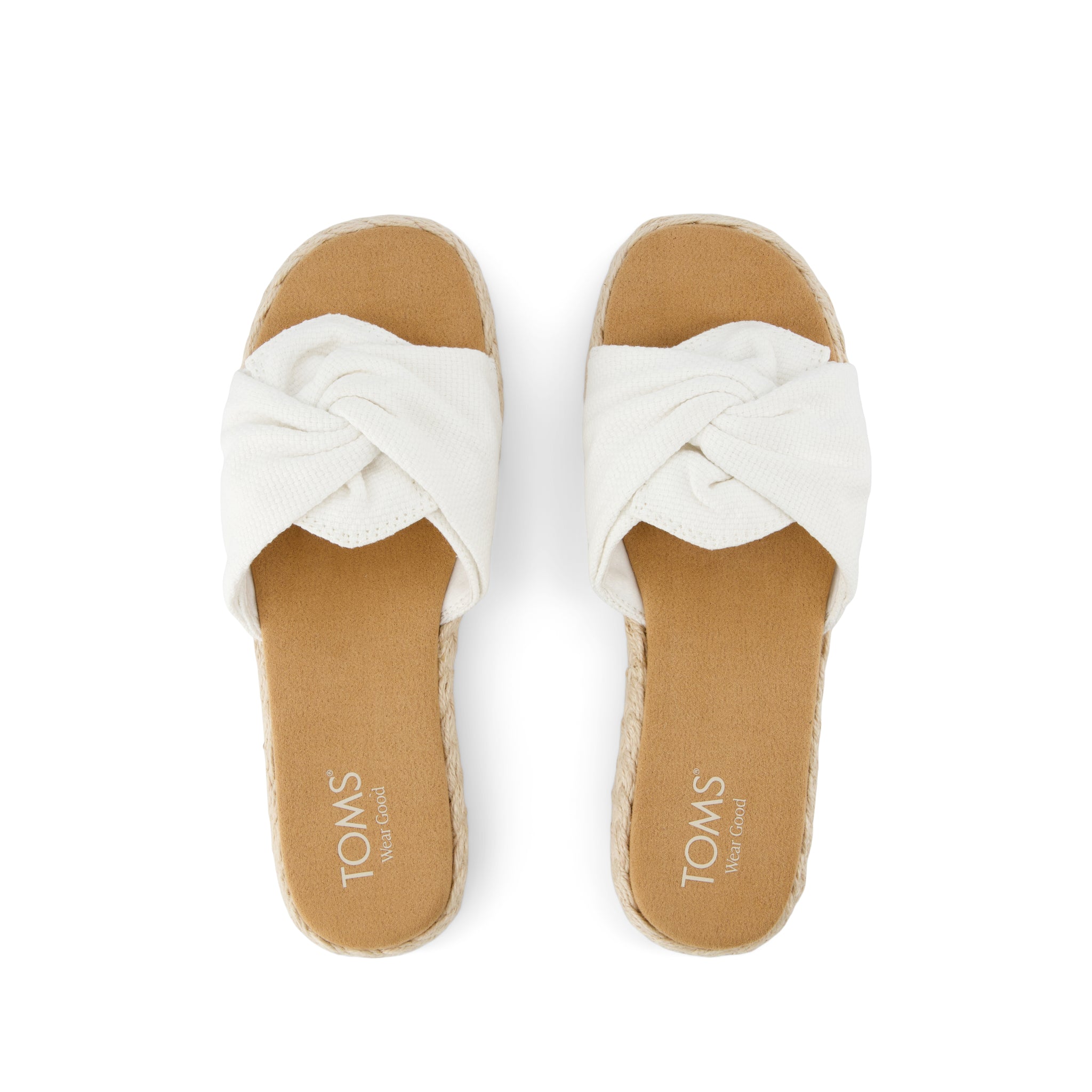 Abby Slide Flatform Espadrille Sandal - White Beachside Woven Top View