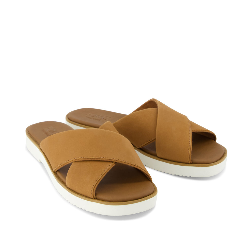 Mae Crossover Slide Sandal - Brown Sugar Leather Front View