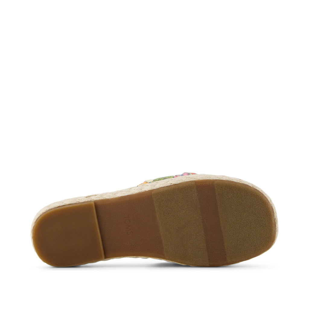 Abby Slide Platform Sandal - Multicolor Birds of Paradise Print with Knot Bottom Sole View