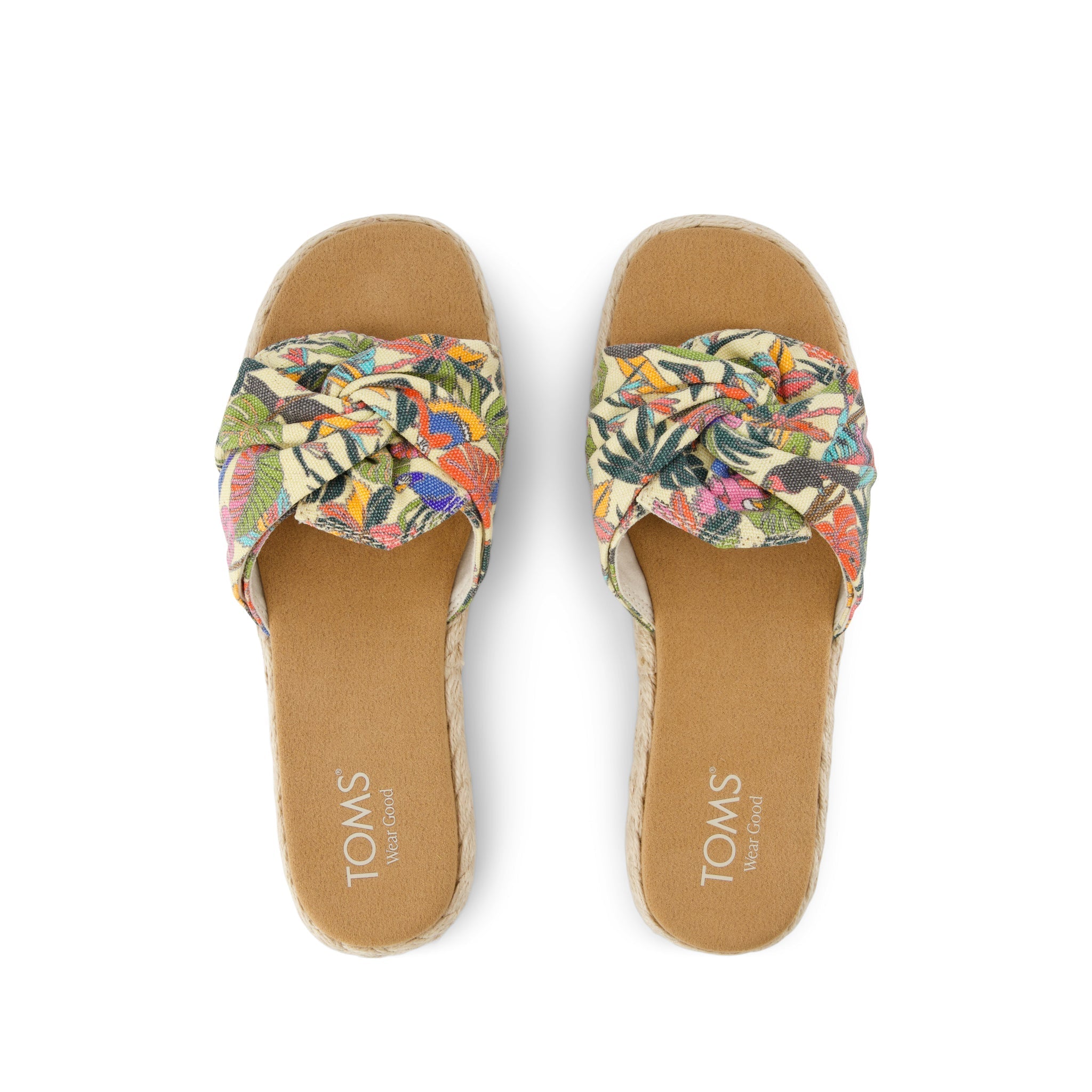 Abby Slide Platform Sandal - Multicolor Birds of Paradise Print with Knot Top View