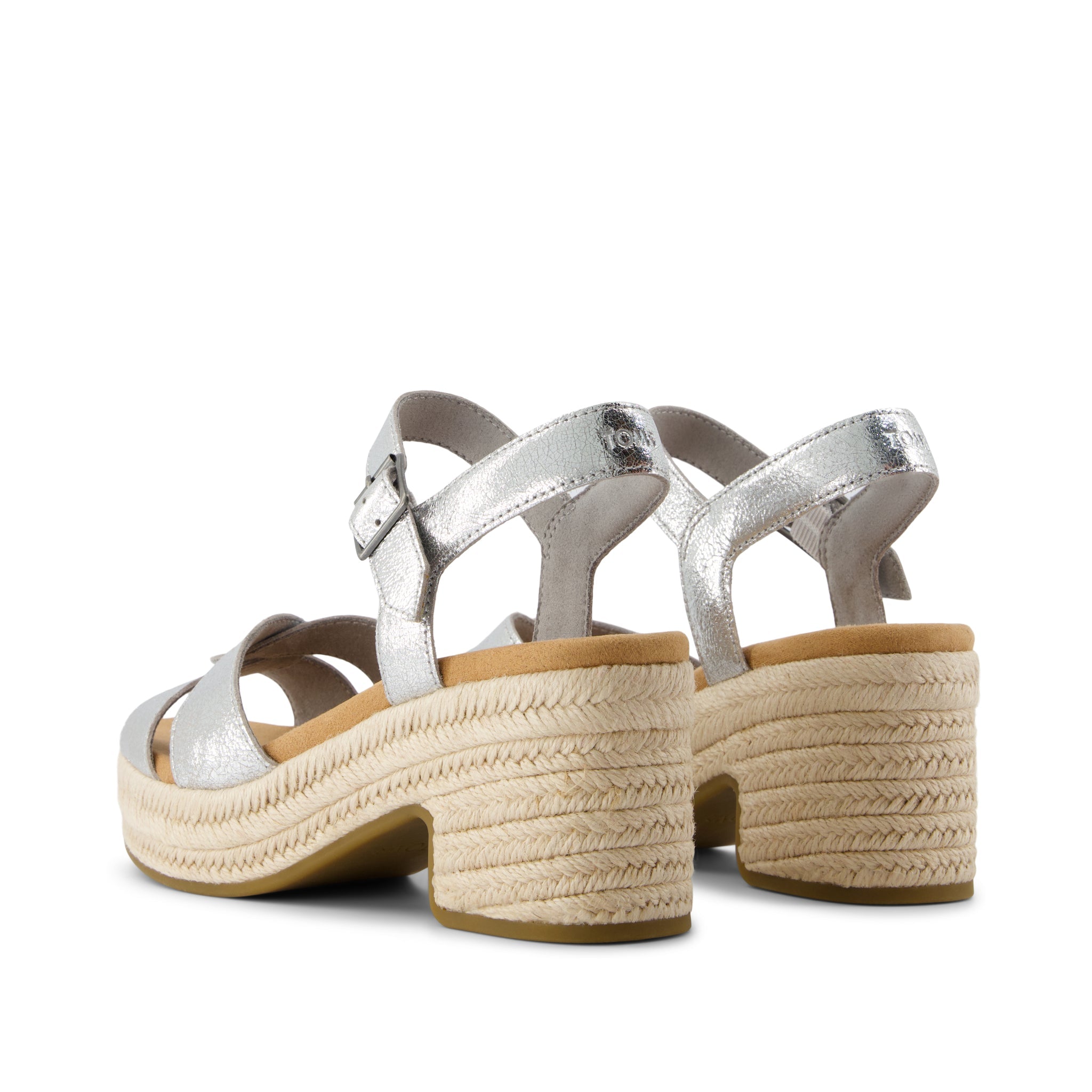 Isla Heeled Sandal - Silver Crinkle Metallic Leather Back View