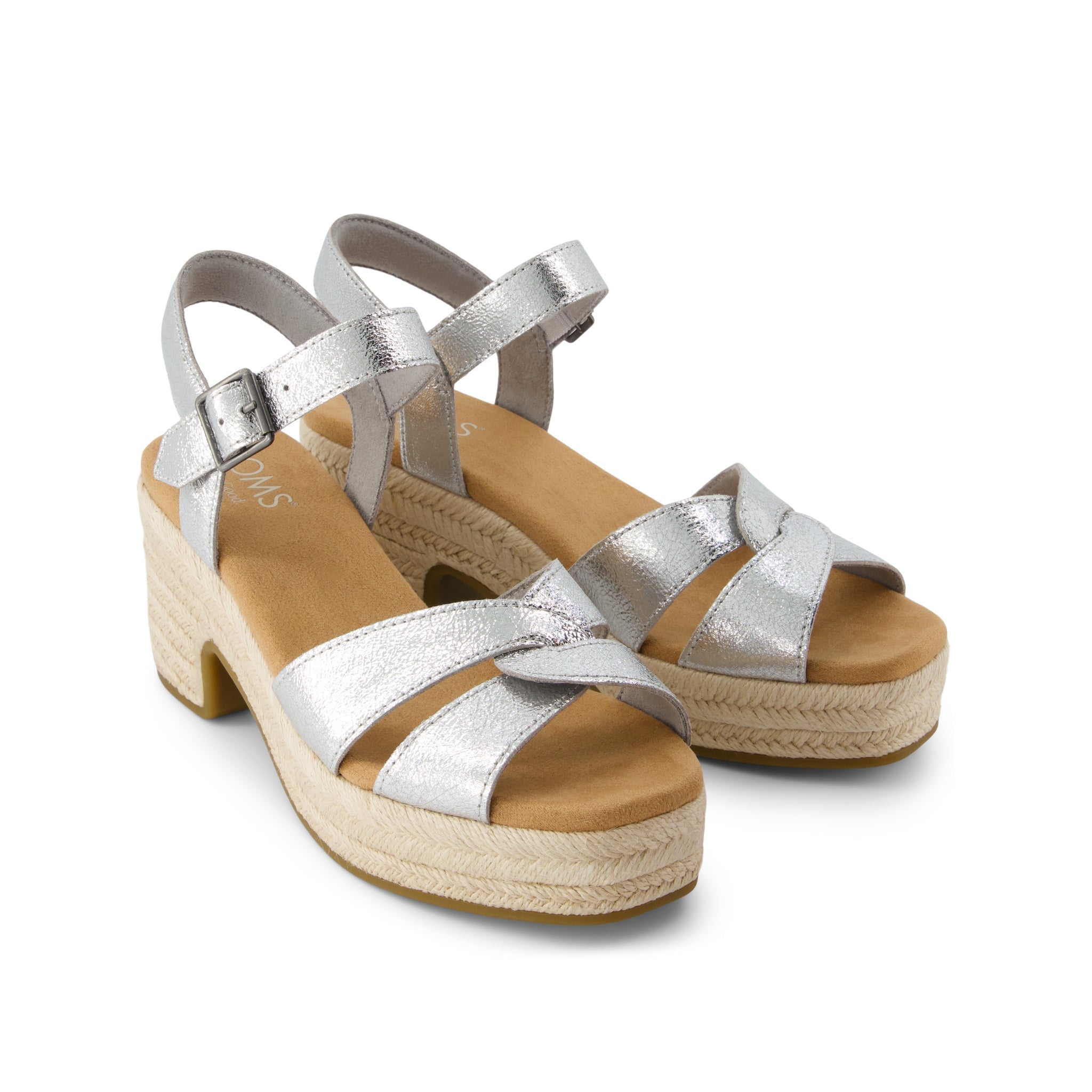 Isla Heeled Sandal - Silver Crinkle Metallic Leather Front View