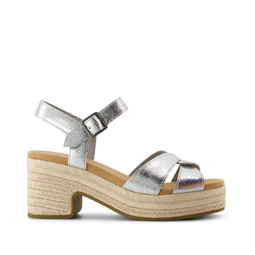 Isla Heeled Sandal - Silver Crinkle Metallic Leather Side View