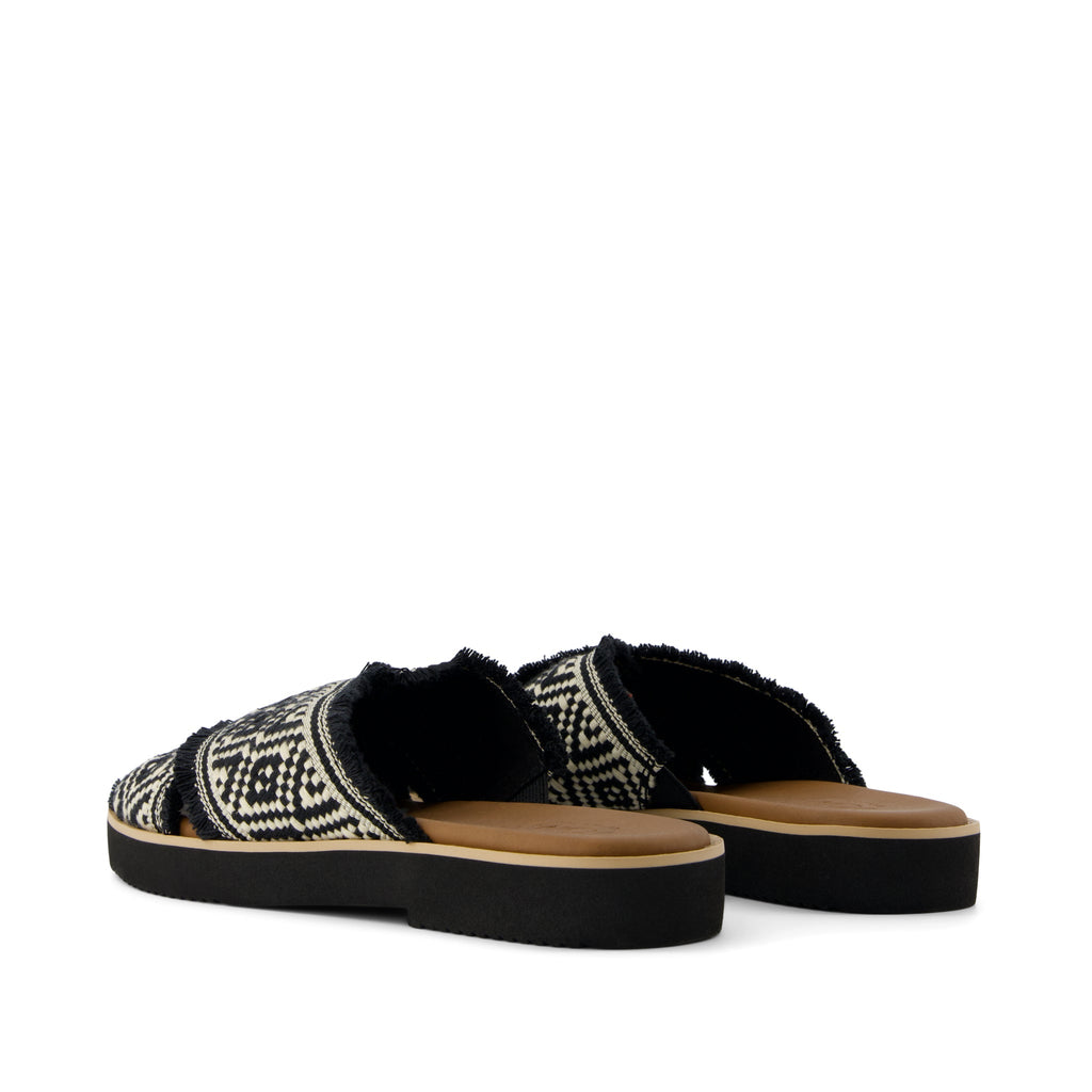 Mae Crossover Sandal - Black Woven with Fray Back View