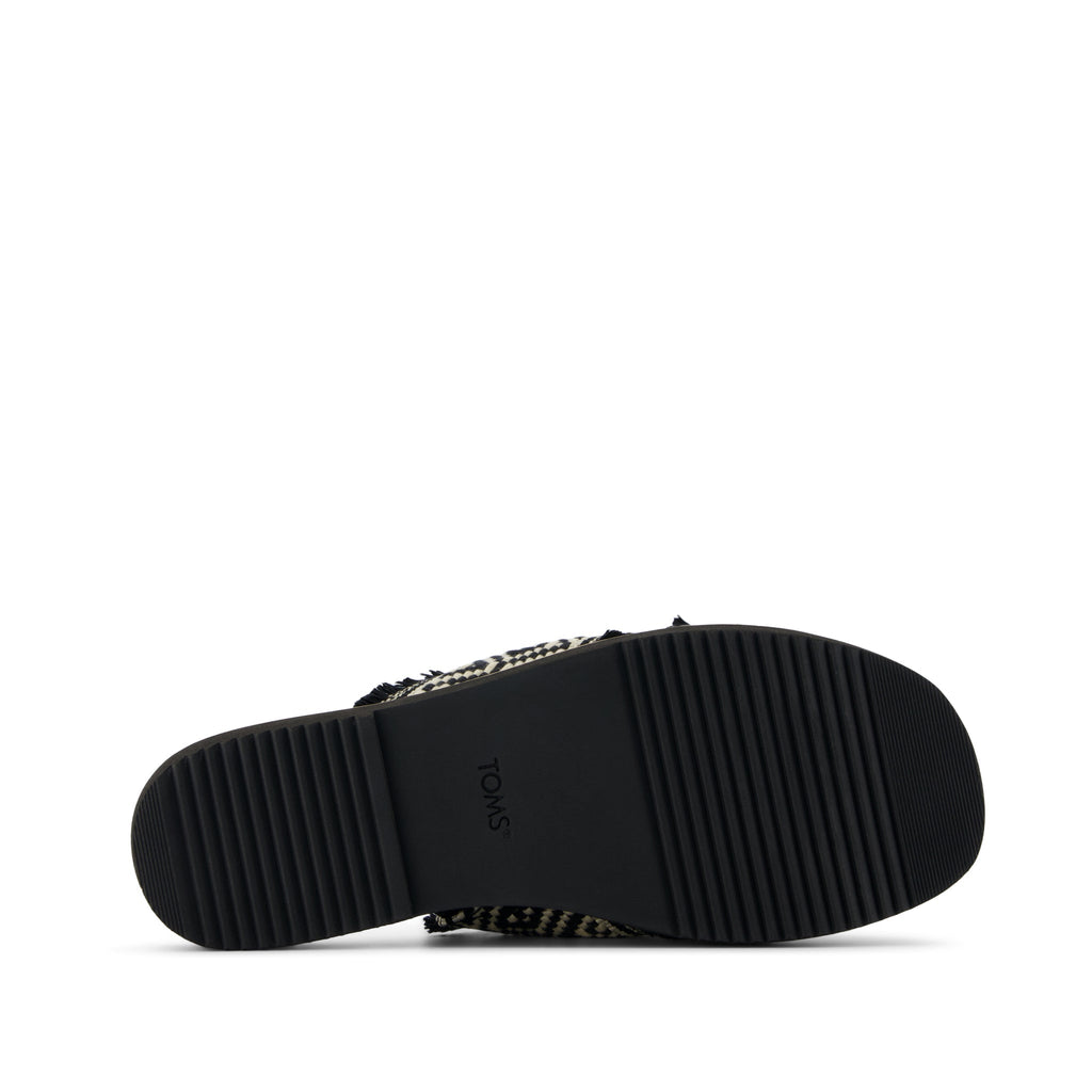 Mae Crossover Sandal - Black Woven with Fray Bottom Sole View