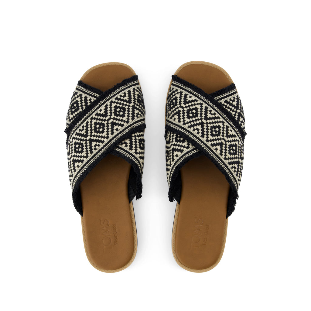 Mae Crossover Sandal - Black Woven with Fray Top View