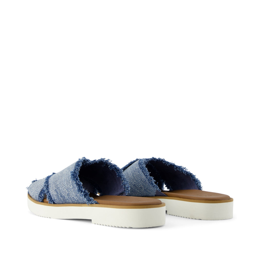 Mae Crossover Slide Sandal - Dark Sky Textured Denim Back View