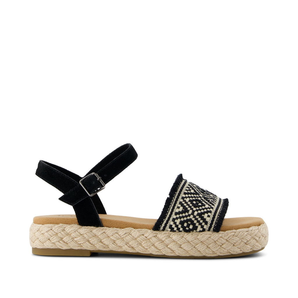 Abby Flatform Espadrille Sandal - Black Diamond Global Woven Side View