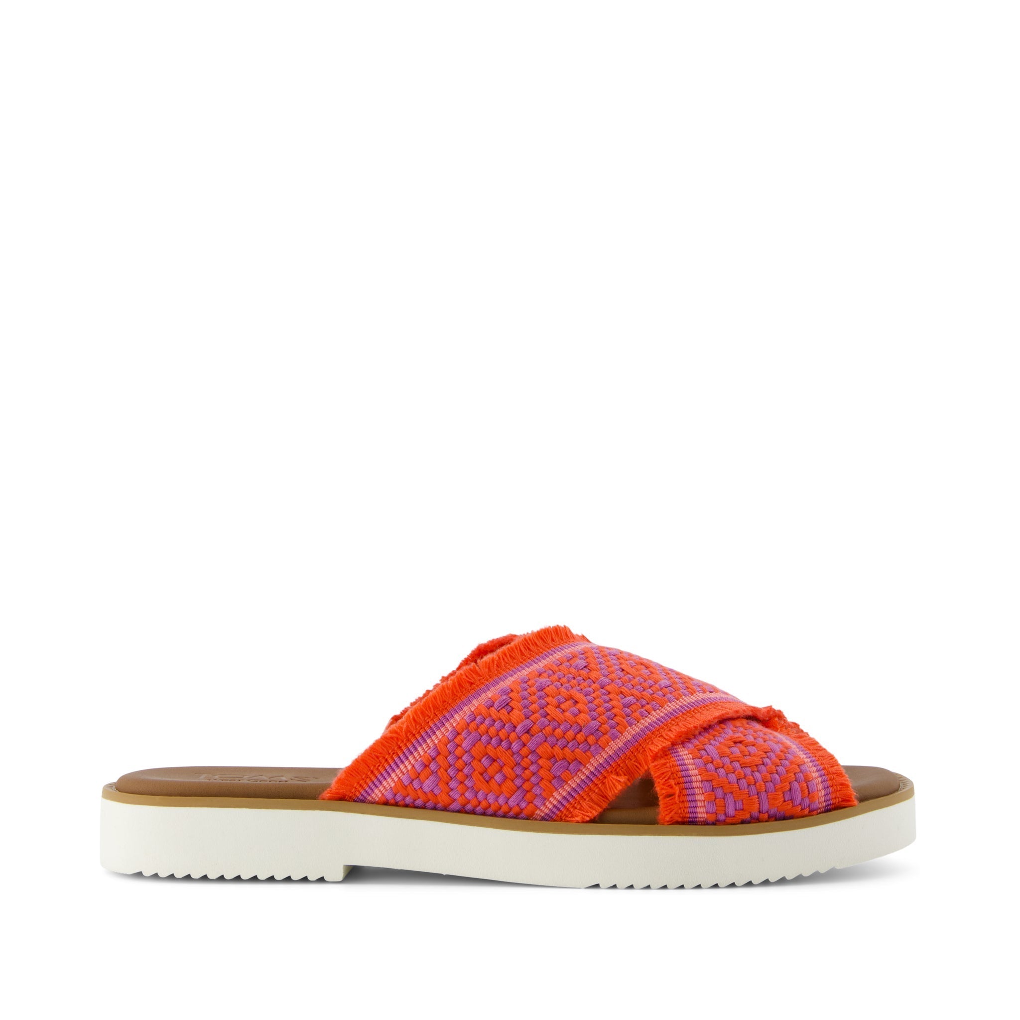 Mae Crossover Slide Sandal - Flame Global Woven Side View