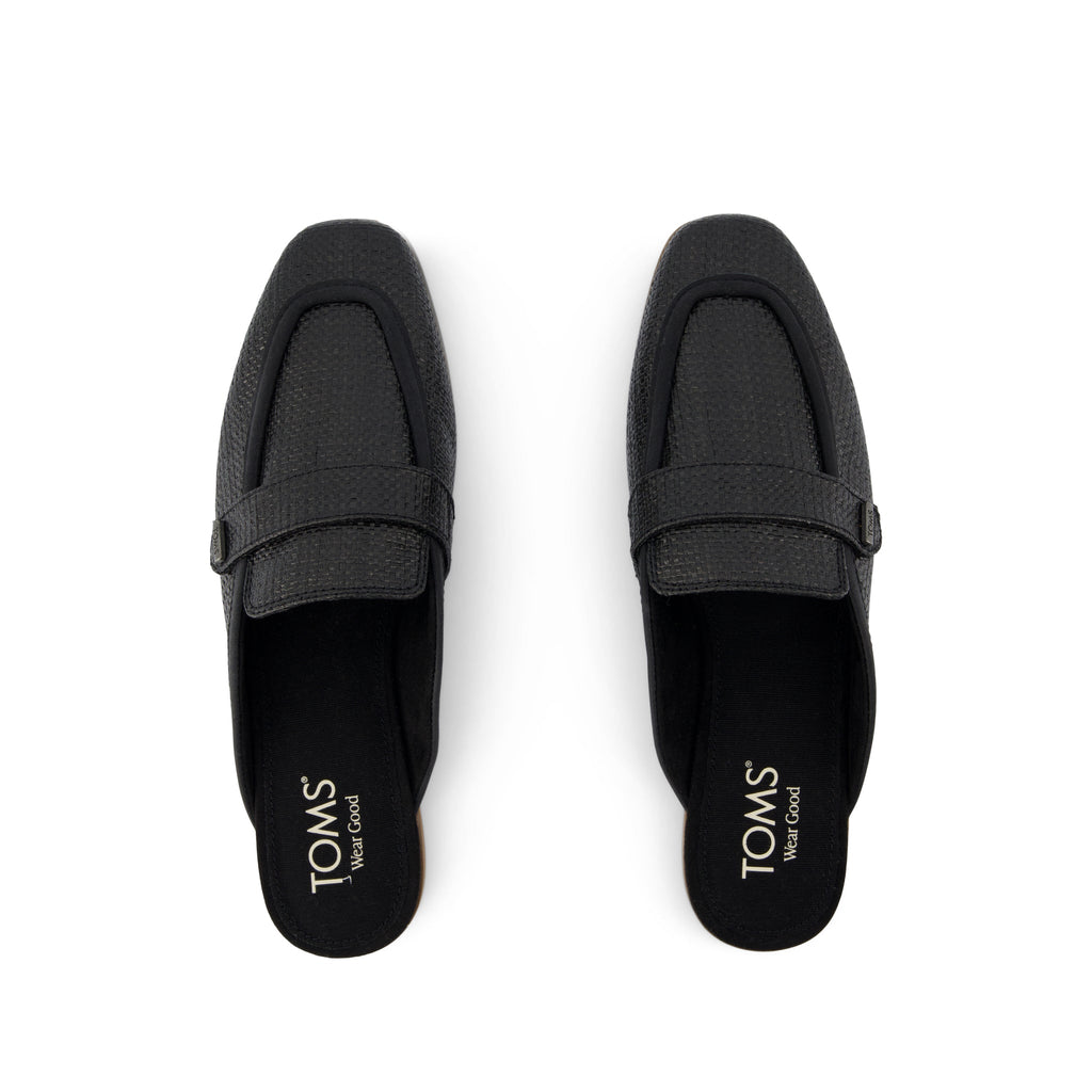 Lynette Mule - Black Raffia and Leather Top View