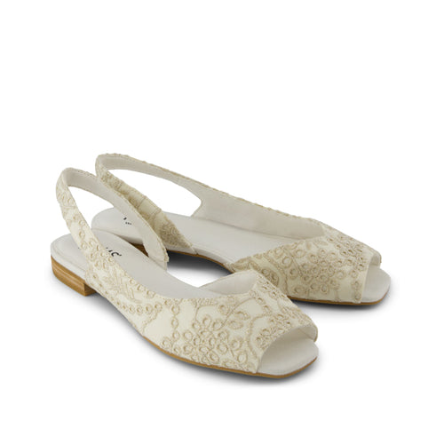 Briella Slingback Ballet Flat - Beige  Botanical Eyelet Front View