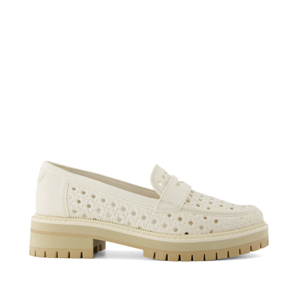 Cara Loafer - Light Sand Leather Embossed Perforated Side View
