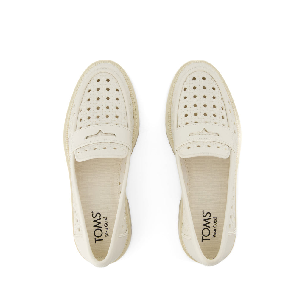 Cara Loafer - Light Sand Leather Embossed Perforated Top View