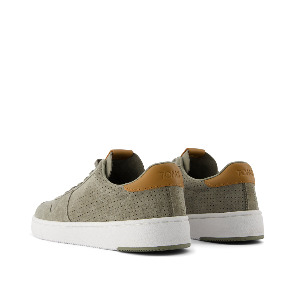 TRVL Lite Court Sneaker - Vetiver Grey Micro Perforated Suede Back View