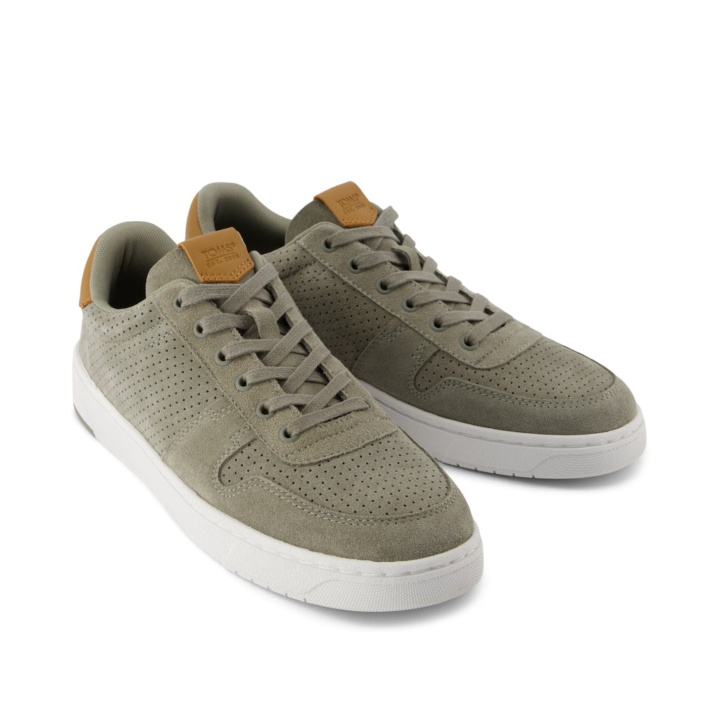 TRVL Lite Court Sneaker - Vetiver Grey Micro Perforated Suede Front View