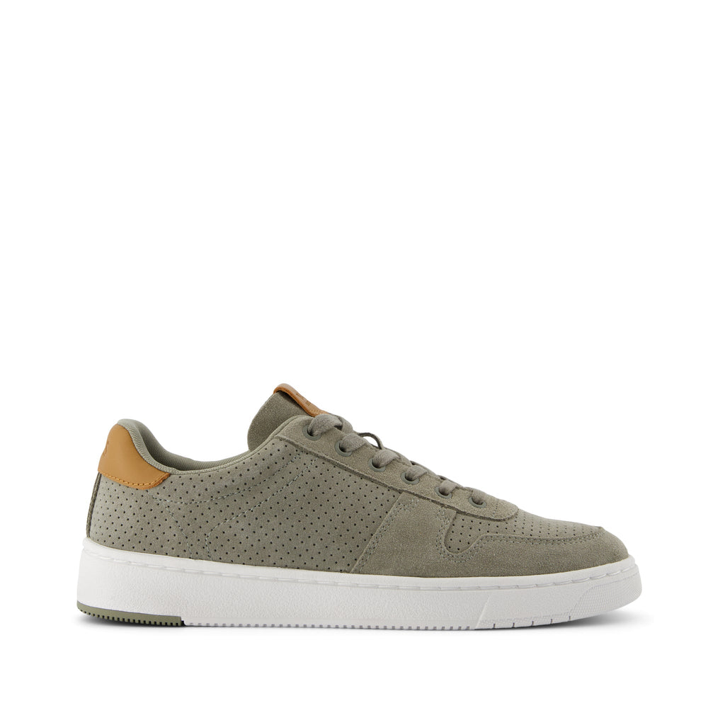 TRVL Lite Court Sneaker - Vetiver Grey Micro Perforated Suede Side View