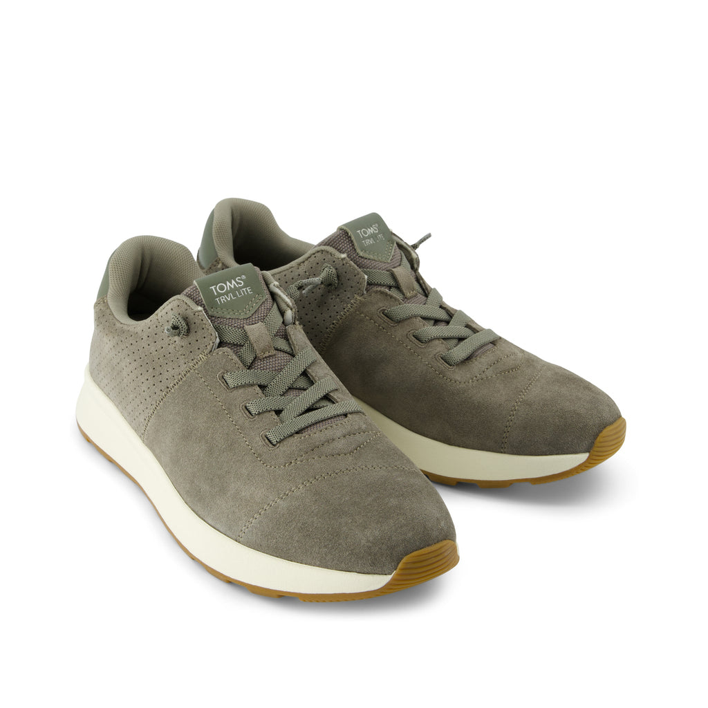 TRVL LITE Cabrillo Sneaker - Water Repellect Vetiver Grey Perforated Suede Front View
