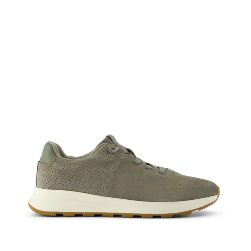 TRVL LITE Cabrillo Sneaker - Water Repellect Vetiver Grey Perforated Suede Side View