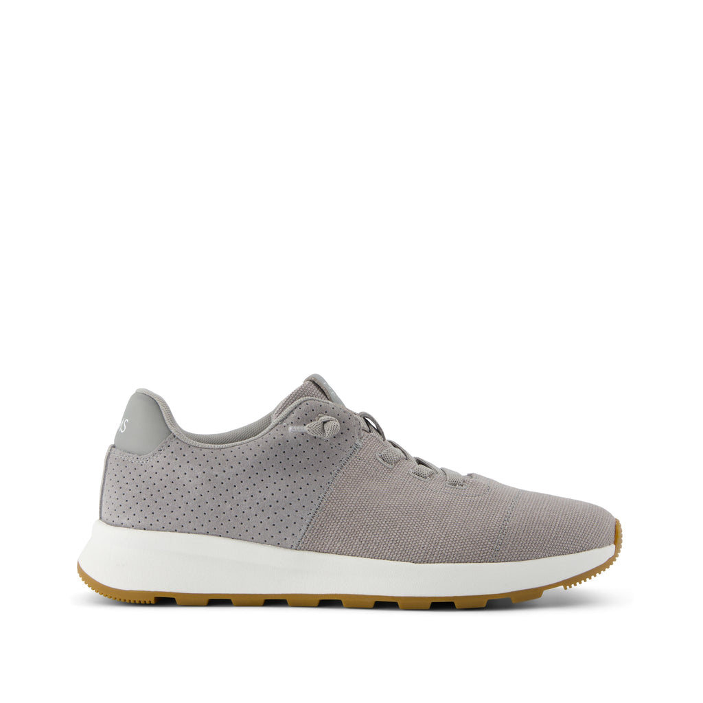 TRVL LITE Cabrillo Sneaker - Water Repellent Drizzle Grey Legacy Canvas and Perforated Suede Side View