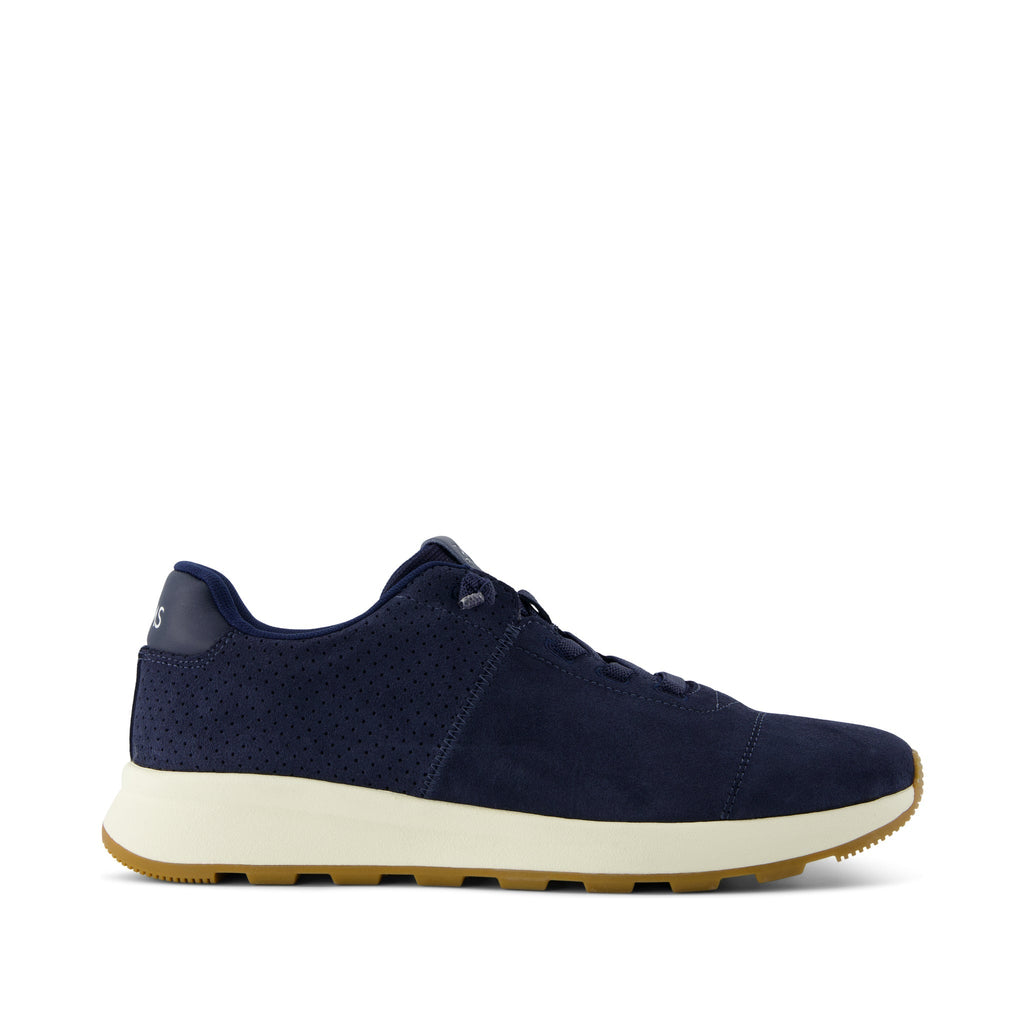 TRVL LITE Cabrillo Sneaker - Water Repellect Navy Perforated Suede Side View