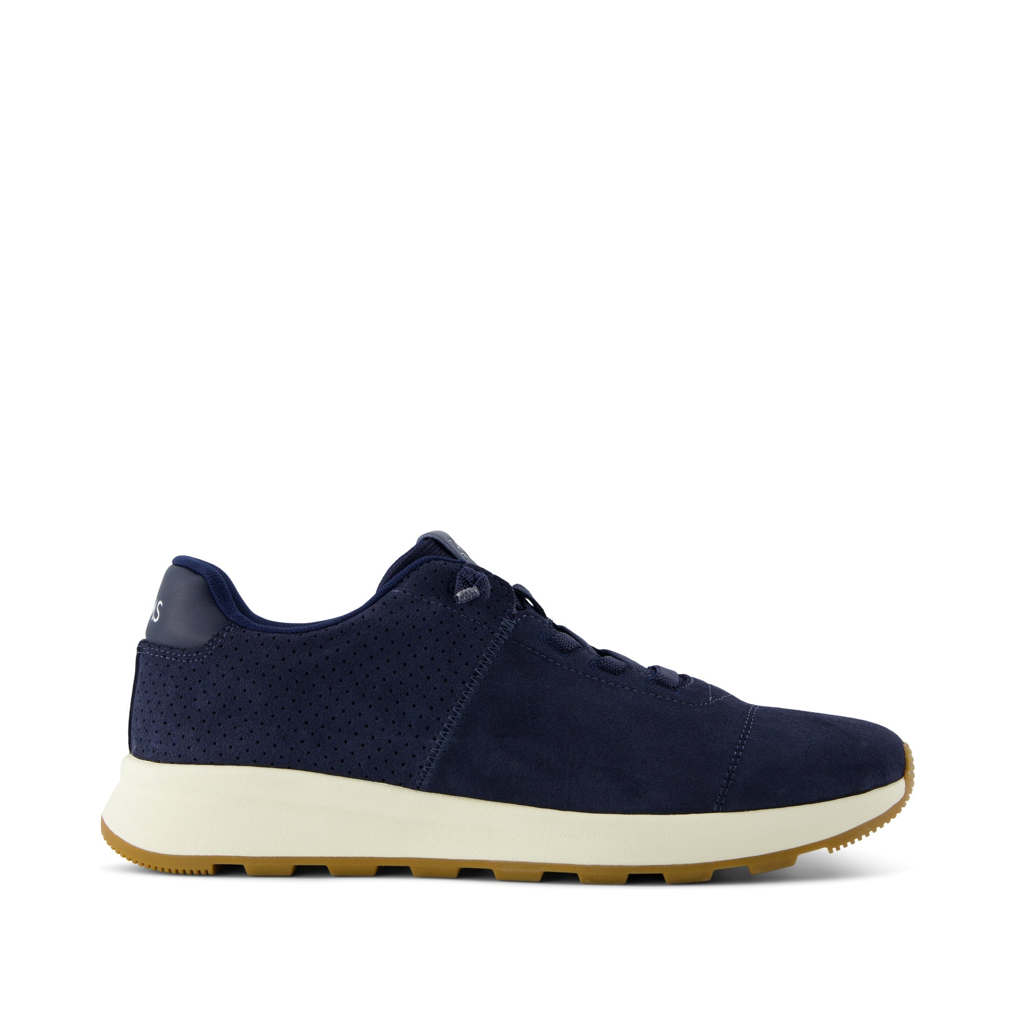 TRVL LITE Cabrillo Sneaker - Water Repellect Navy Perforated Suede Side View