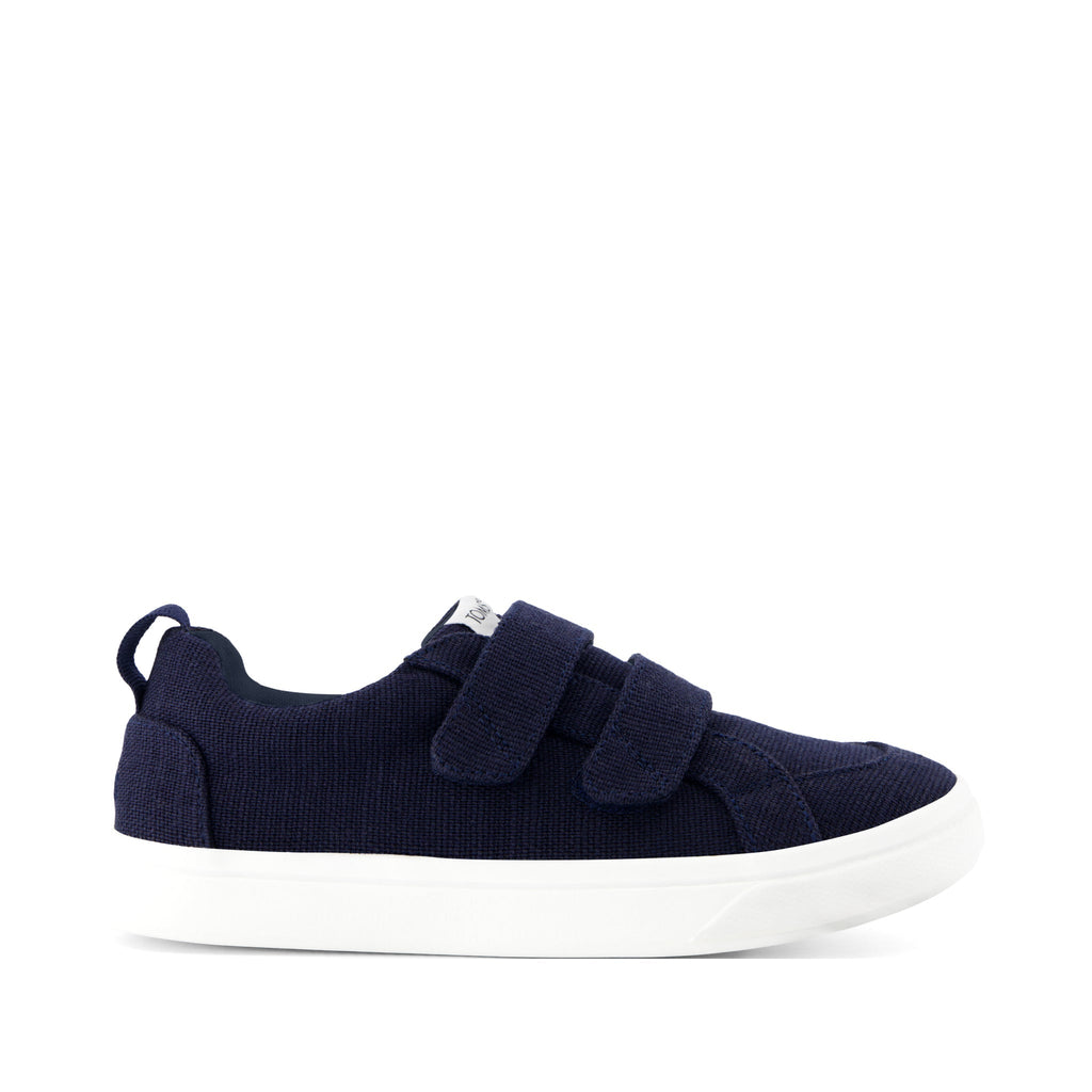 Cruz Double Strap Kids Sneaker - Navy Heritage Canvas Side View