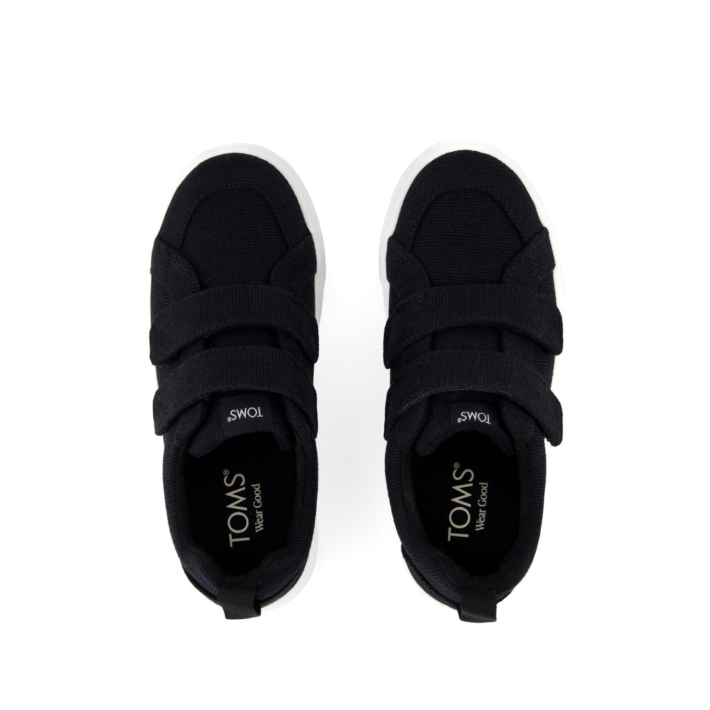 Cruz Double Strap Kids Sneaker - Black Heritage Canvas Top View