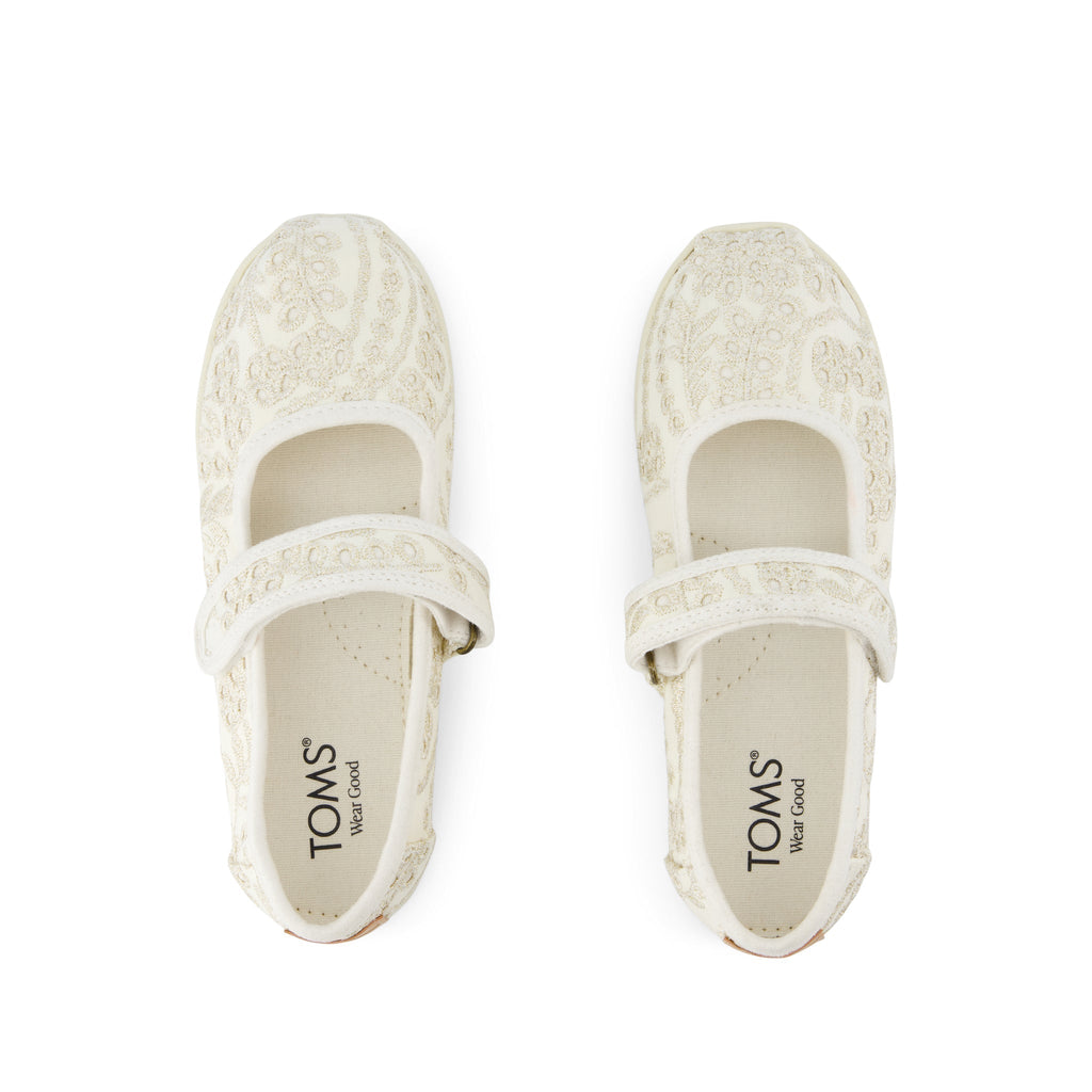 Nora Mary Jane Kids Shoe - Egret Botanical Eyelet Top View