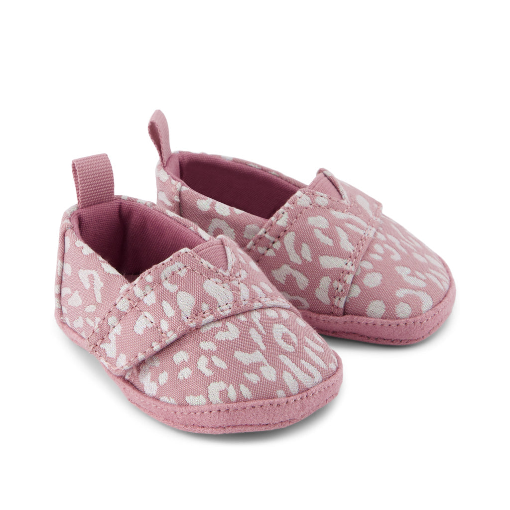 Layette Alpargata Crib Shoe - Cosmic Pink Iridescent Leopard Front View