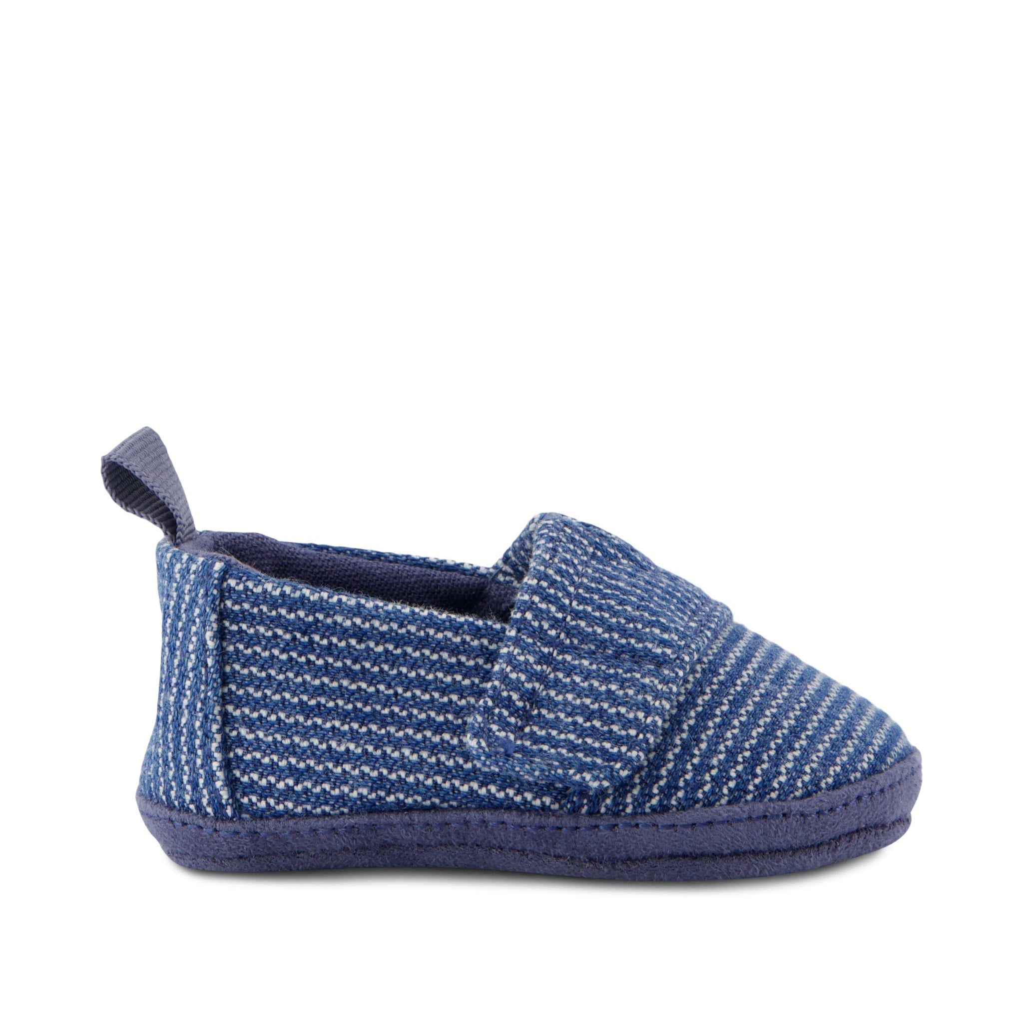 Layette Alpargata Crib Shoe - Dark Sky Subtle Stripes Side View