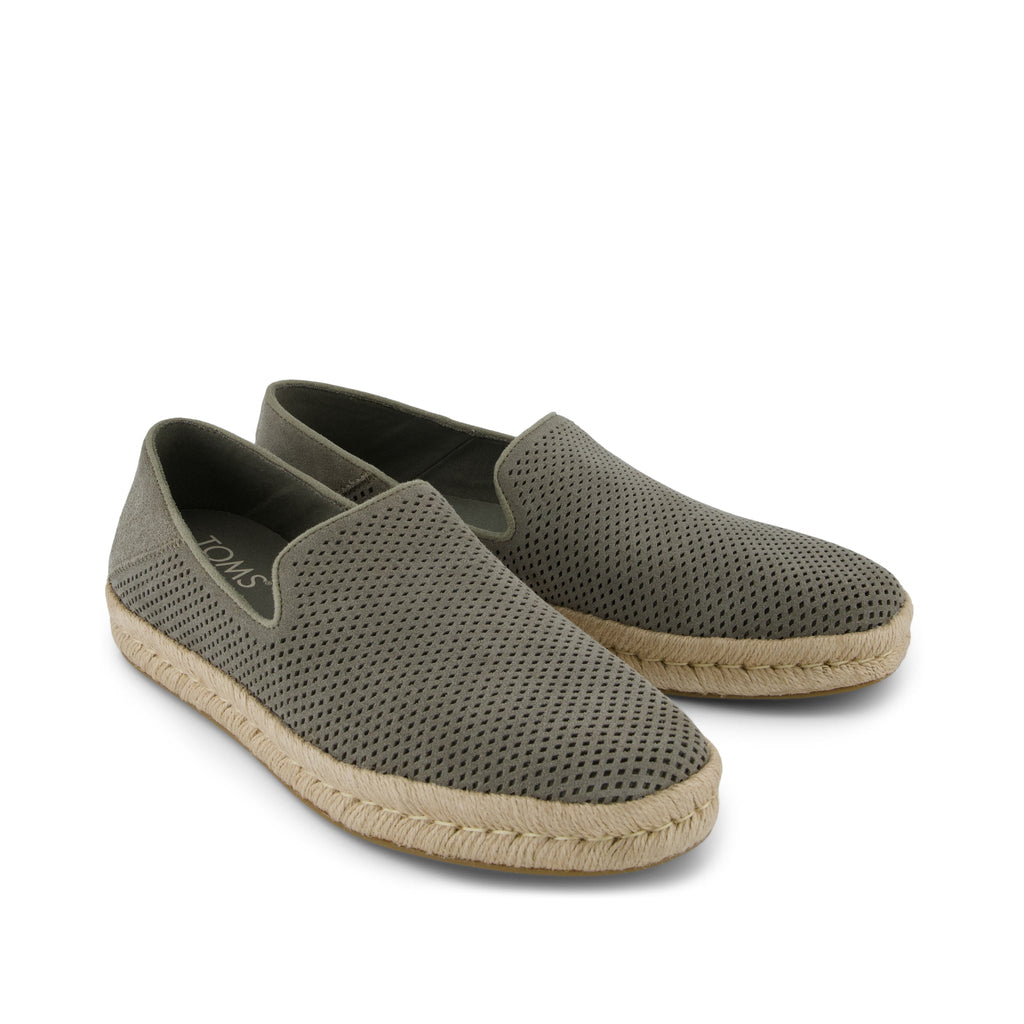Santiago Loafer - Vetiver Grey Diamond Perforated Suede Front View