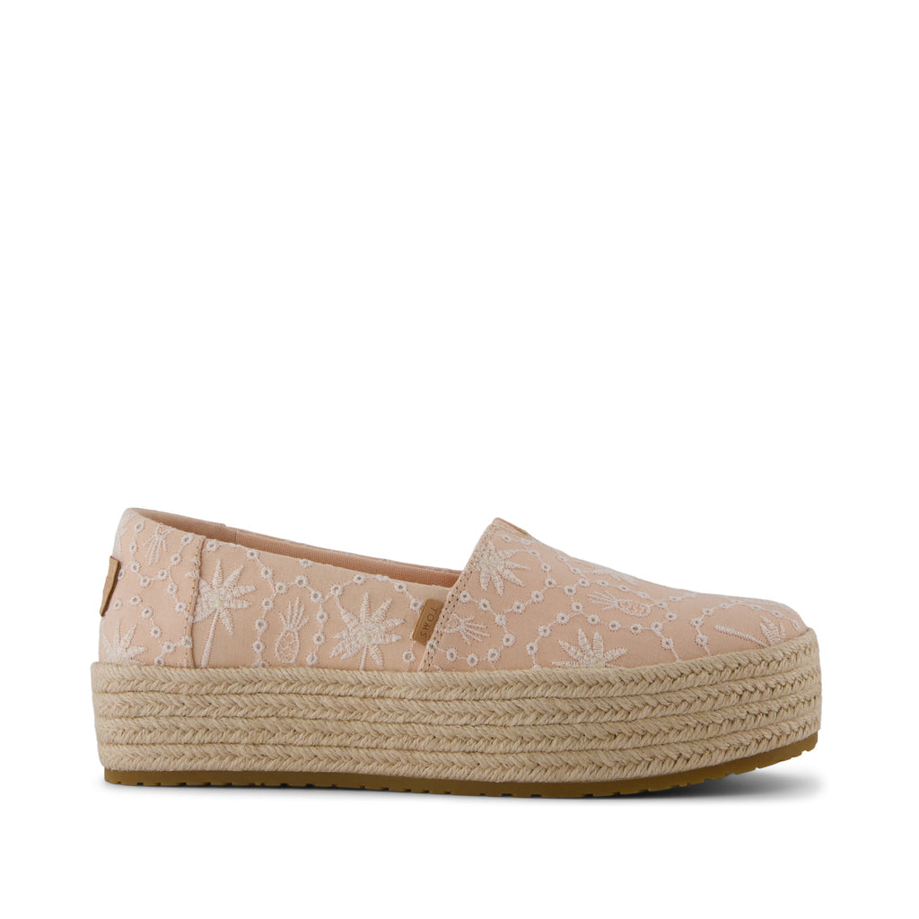 Valencia Platform Espadrille - Apricot Tropical Eyelet Side View